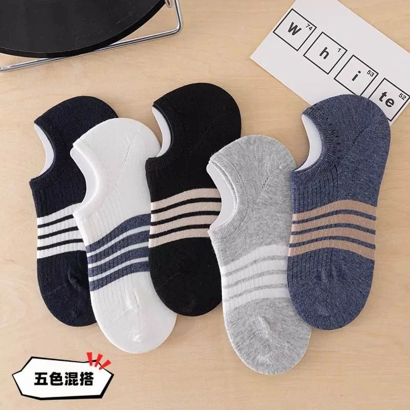 5pairs Men's Fashion Sports Socks, Striped Cotton Sweat Absorption Breathable Comfortable Ankle Socks GlowCart