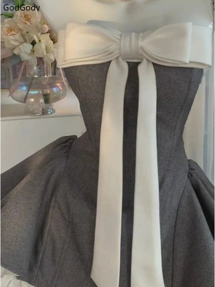 Summer New Vintage Elegant Woman Dress Strapless Bow GlowCart