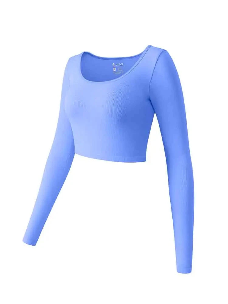 Women's Yoga Top Long Sleeved Round Neck Sports Wear Fitness Running Seamless Gym Woman Sport Shirt Female Workout Tops T-shirt GlowCart