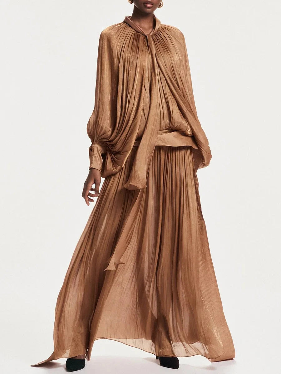 VGH Minimalist Spliced Folds Maxi Dresses for Women Scarf GlowCart