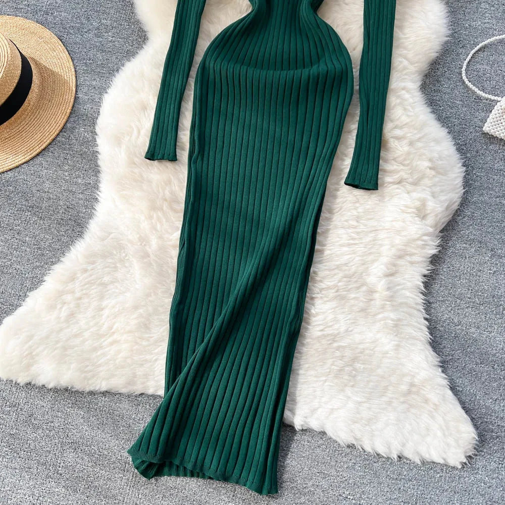SINGREINY Winter Women Knit Maxi Dress O Neck Autumn Long GlowCart