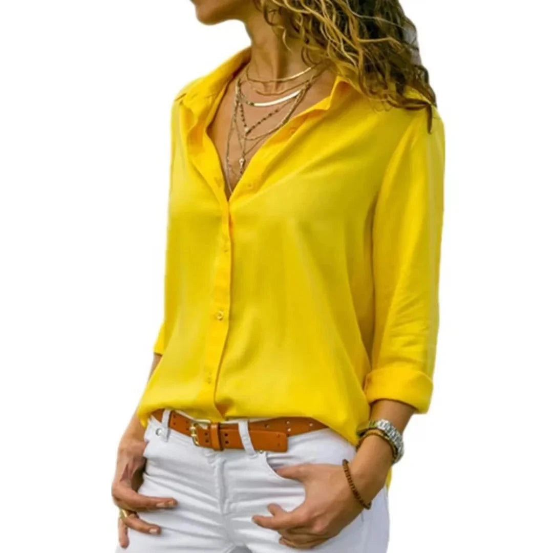 Women Elegant Solid Chiffon Blouse Spring Summer Casual Long GlowCart