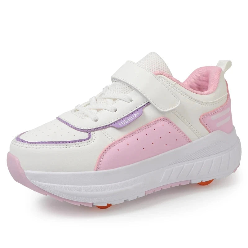 Childrens Roller Skates Fashion Double Row Four Wheel Sneakers Fully Automatic Breathe Anti-friction Rollerblade Shoes for Kids GlowCart