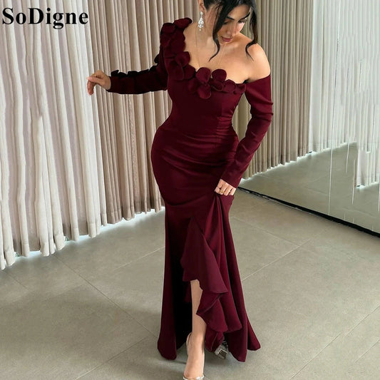 SoDigne 2025 Burgundy Satin Evening Dresses Mermaid Off GlowCart