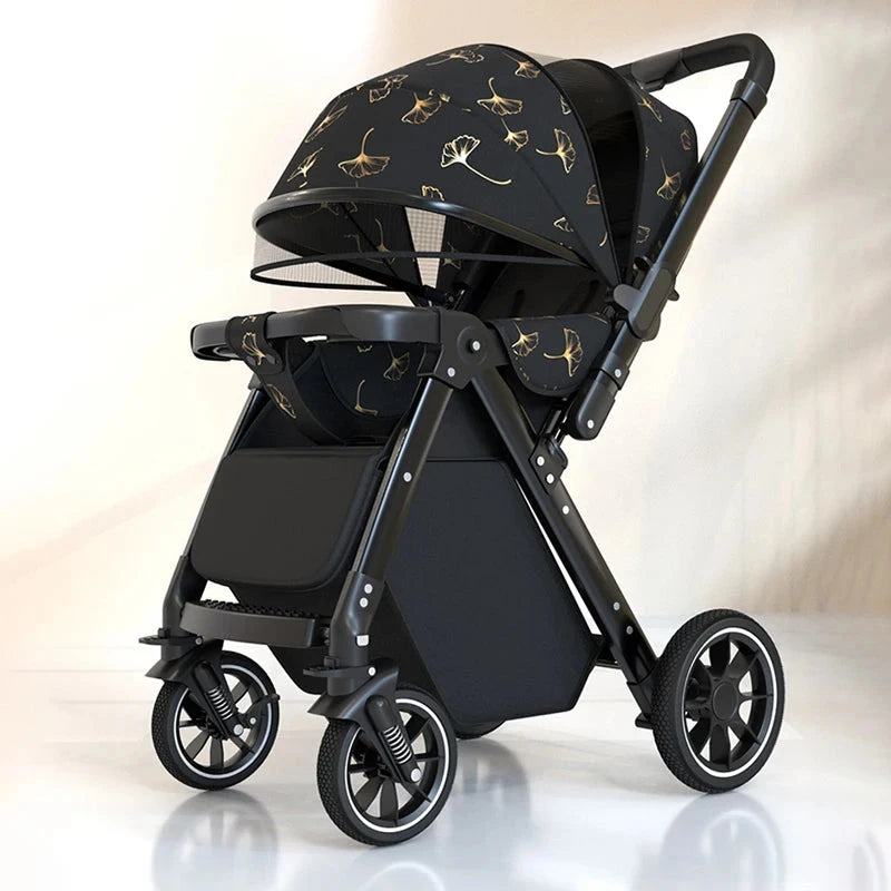 Luxury Baby Stroller Can Sit and Lie Down High Landscape Lightweight One Button Folding Two-way Push Four Wheel Shock Absorption GlowCart