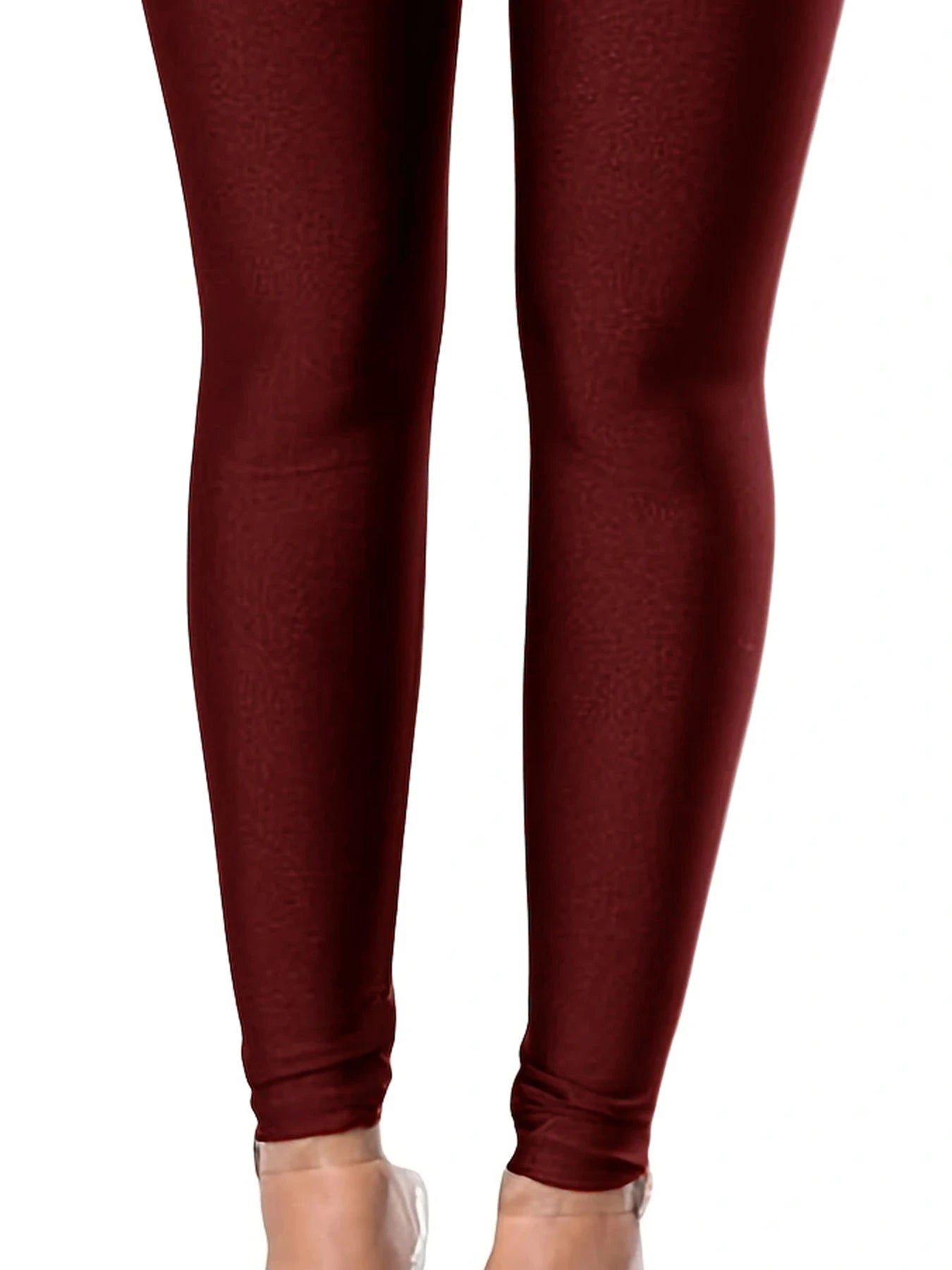 European-style Wine-red Glossy Leggings High-waisted Solid GlowCart