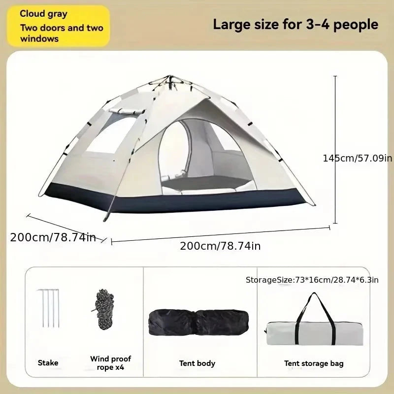 Silver Outdoor Automatic Quick-opening Tent, Camping GlowCart