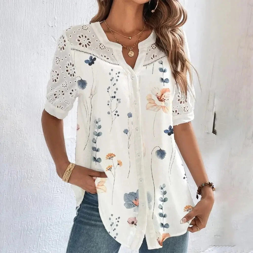 Temperament Casual Lace Woman Shirt Fashion Loose Shirt GlowCart