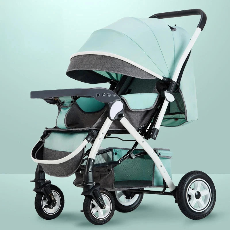 Four-wheel Strollers High Landscape Strollers Baby Car Trolley Pram Baby Carriage Foldable and Washable Multifunctional Stroller GlowCart