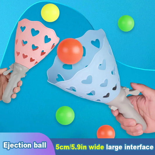 Outdoor Indoor Game Activities for Kids, 5.9 Inch Pop-Pass-Catch Ball Game with 2 Catch Launcher Baskets and 6 Balls, Yard Games GlowCart