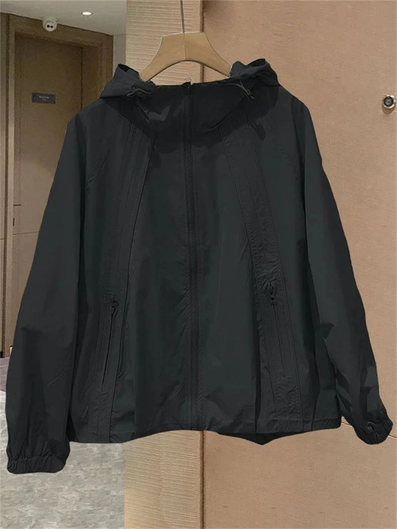 2025New Women Spring Autumn Jacket Coat Fashion Solid Hooded GlowCart