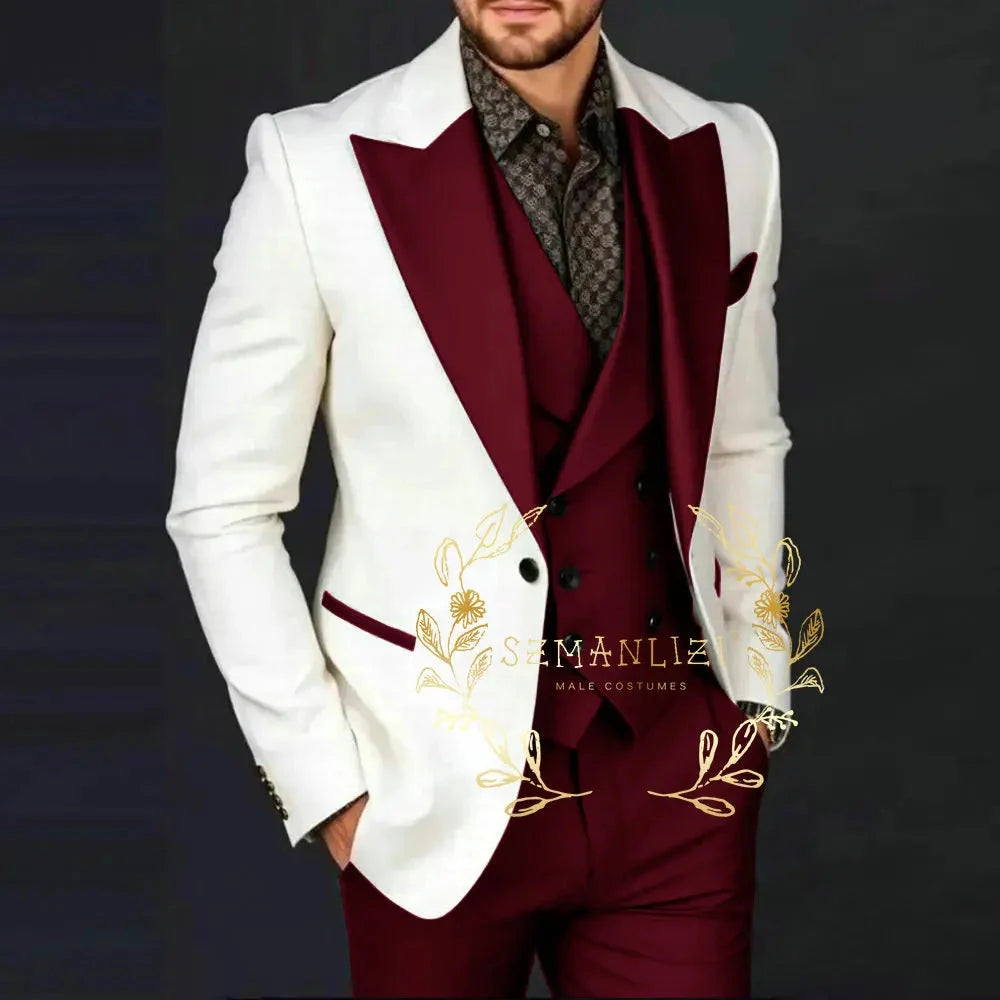 Ivory Jakcet Dark Green Vest Pant Men's 3-piece Suit Set GlowCart