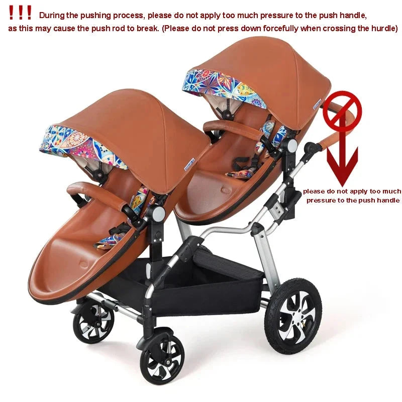 NEW Twins baby stroller 2 in 1 foldable two children PU leather waterproof stroller Double baby carriage twin strollers for 2 GlowCart