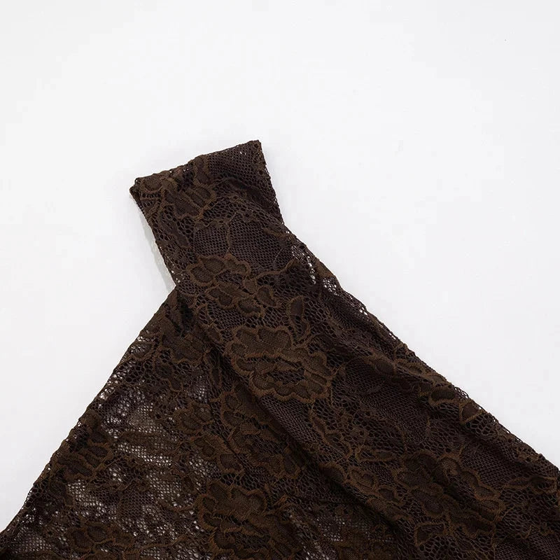 Mozision One Shoulder Lace See Through Sexy Maxi Dress Women GlowCart