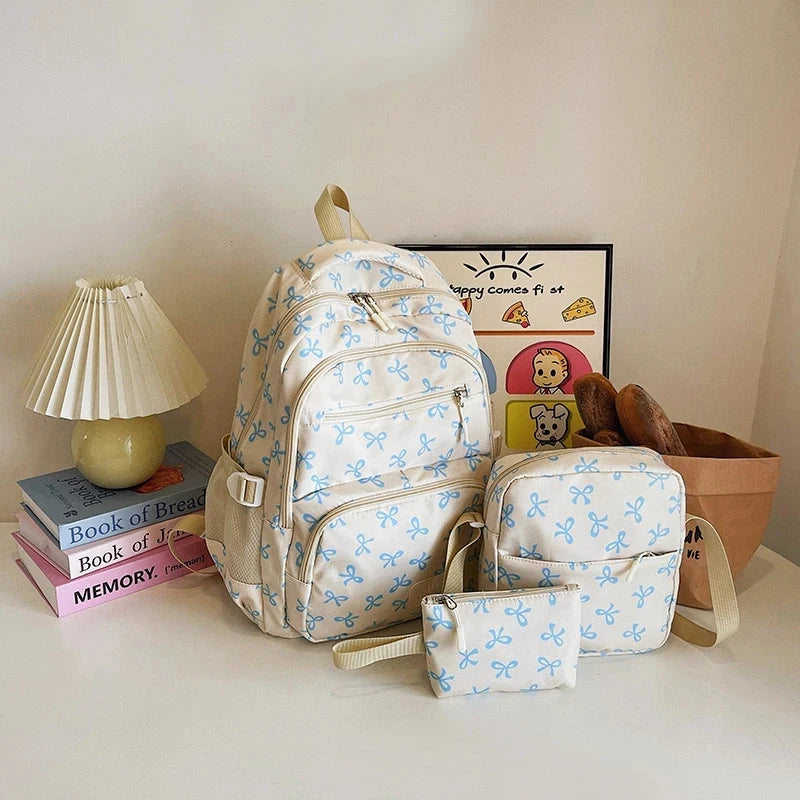3Pcs/Set Bow Print Backpack with Crossbody Bag and Small GlowCart