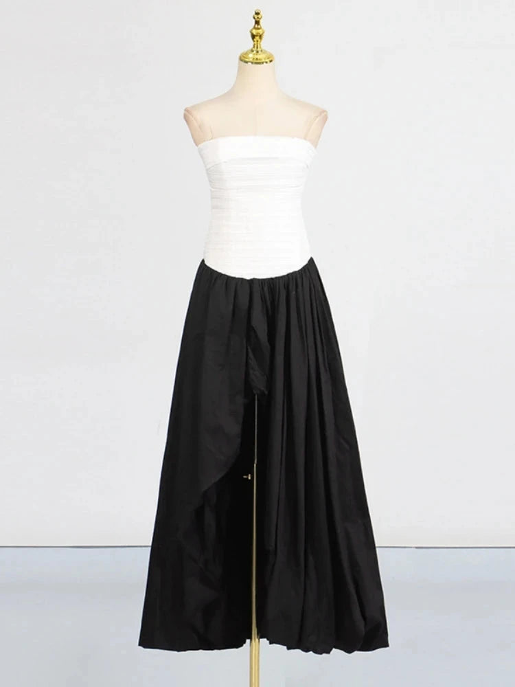 Sexy Strapless Printed Split Deign Long Bubble Dress Women GlowCart