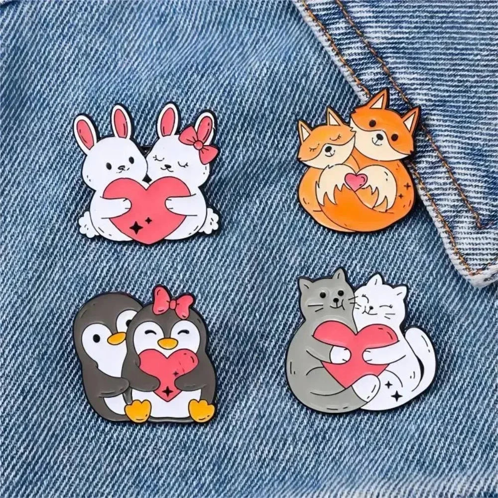 Cartoon Animal Cat Penguin Couple Enamel Badge Cute Rabbit GlowCart