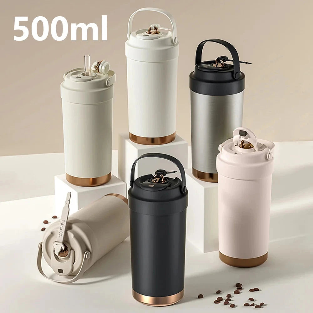 2025 New 500ml Stainless Steel Travel Coffee Mug Ceramic Coated Insulated Water Bottle Flasks with Lid & Straw Insulated Tumbler GlowCart