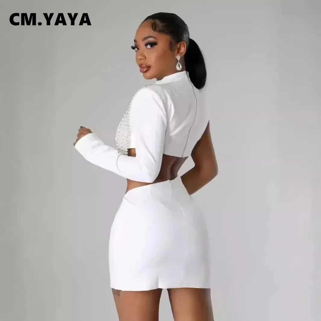CM.YAYA Women Full Sleeve Elegant O-neck Mini Dress 2024 GlowCart