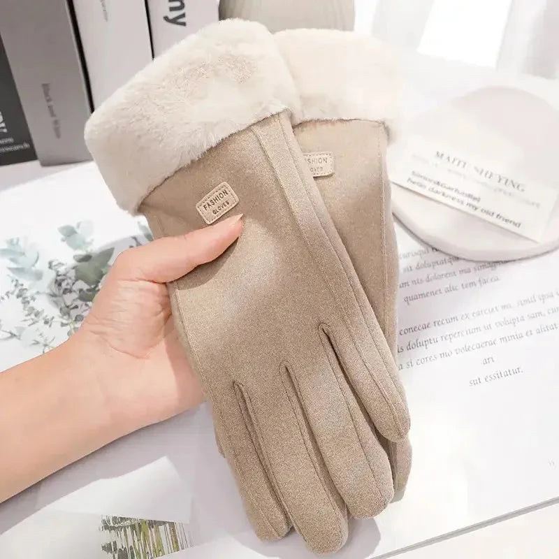 Women Winter Thick Plush Gloves Fashion Warm Suede Outdoor GlowCart