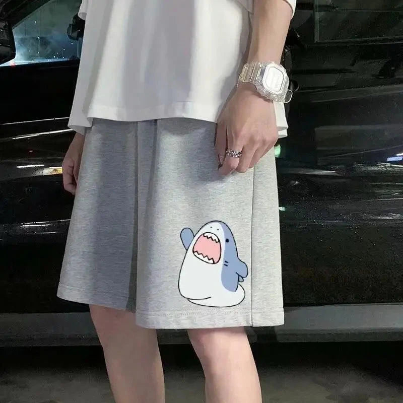 M-5XL Cartoon Shark Print Shorts For Men's Summer Slim Fit GlowCart