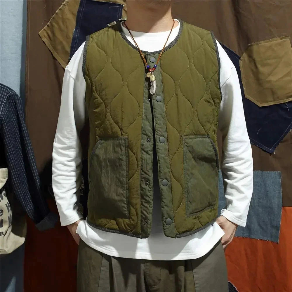 Vintage Cotton Padded Vest Mens Sleeveless Quilted Jacket GlowCart