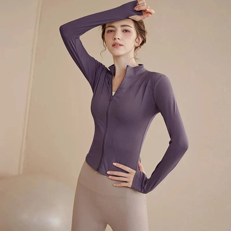 GymHUB Zip Fitness Long Sleeve Sports Jacket Yoga Shirt Quick Dry Gym Top Sunscreen Sportswear Running Coats GlowCart