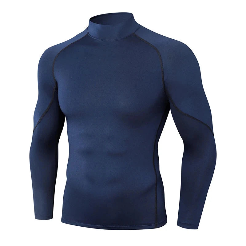 Men's High neck Long Sleeve Compression Shirts Cool Dry Sun Protection Sports Tights Undershirts Running Gym Tops GlowCart