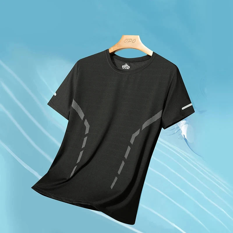 Men Running T-shirt Breathable Stretch Summer Top Gym Fitness Running Thin Short Sleeve Sportswear M-5XL Gray Blue Black White GlowCart