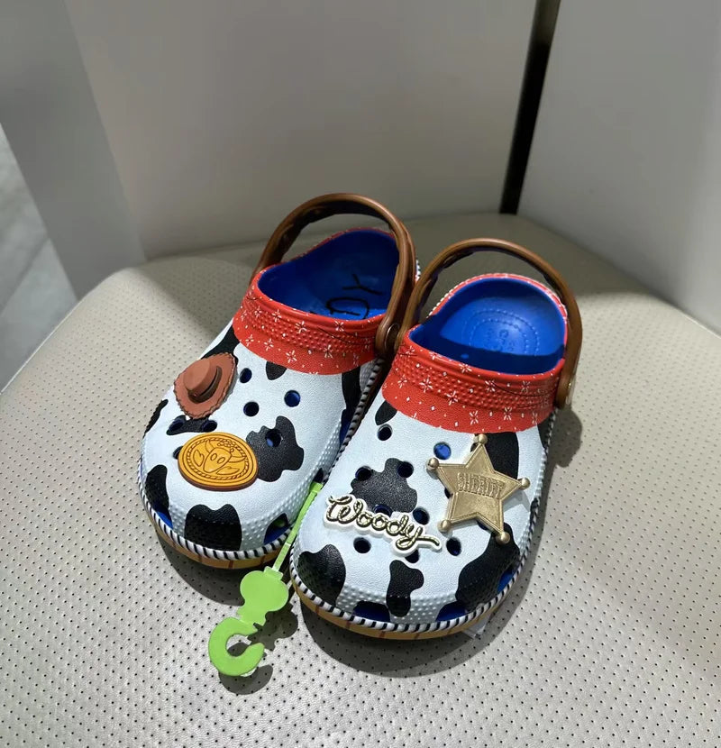 Disney Hole Sandals Slippers Buzz Lightyear Woody Sandals Kawaii Eva Anime Home Beach Shoes Breathable Slippers For Kids Gifts GlowCart