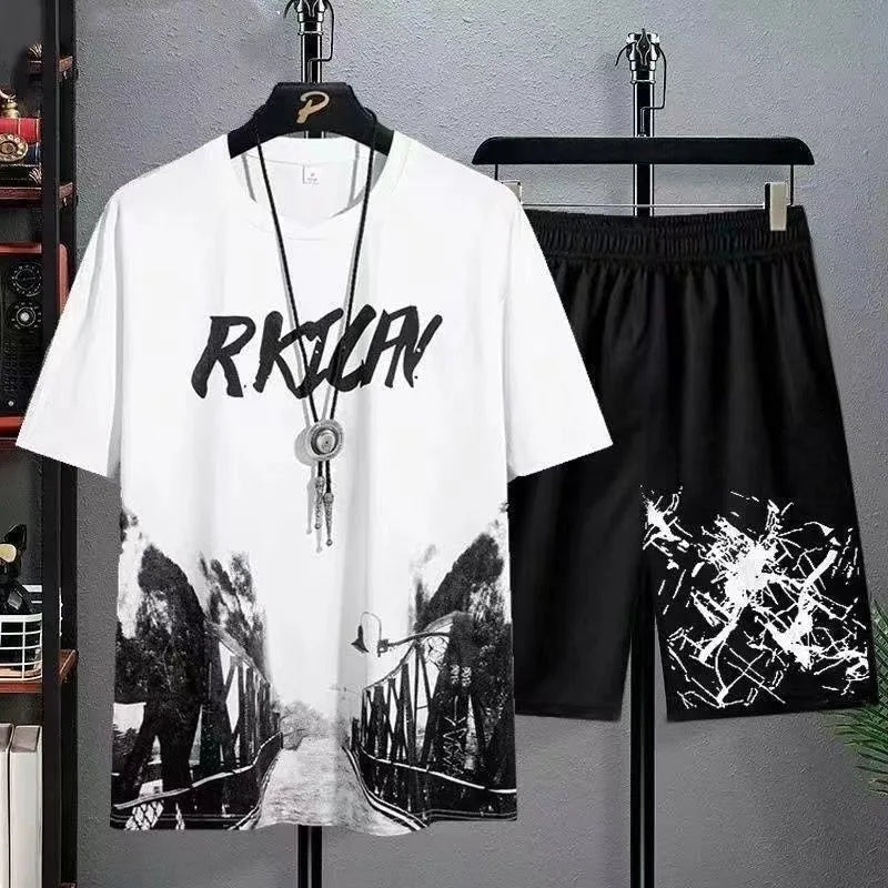 2024 Summer leisure Men set Manga Graffiti Tees T-shirt+shorts 2-piece Comfortable and breathable for men Top Print Tshirts sets GlowCart