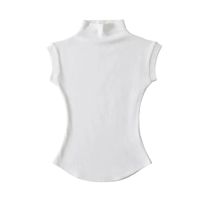 Women Summer Sexy Turtleneck Sleeveless T-Shirts Tops Solid GlowCart