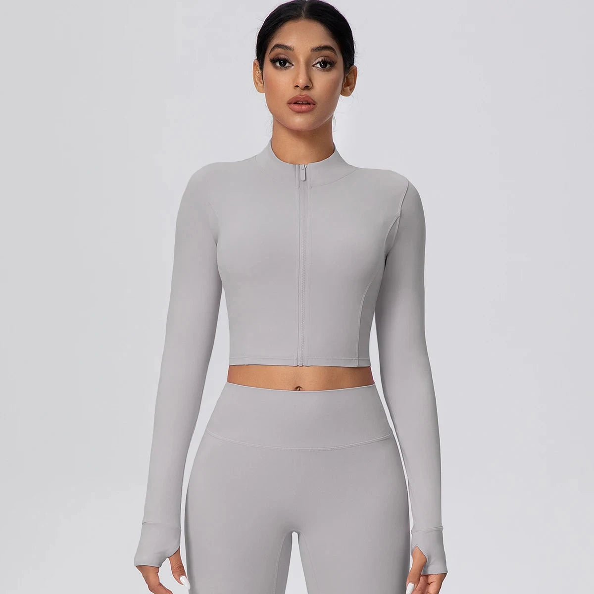 Woman Solid Color Slim Casual Zipper Long Sleeves Yoga Tight Naked Feel Sports Thumb Hole Gym Workout Top Running Yoga Jacket GlowCart