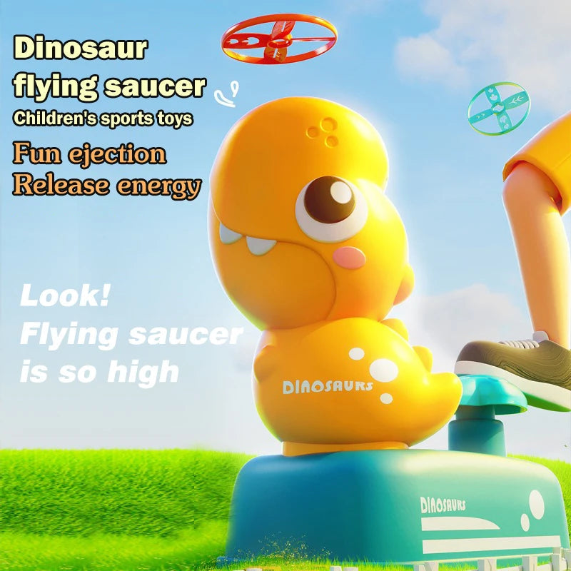 Air Launcher Flying Saucer Toy Cartoon Dinosaur Foot Launchers Outdoor UFO Disc Saucer Kids Jump Sport Games Toy for Boys GlowCart