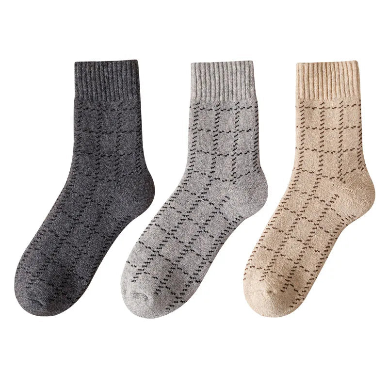 3 Pair Winter Thick Warm Men's Wool Socks Harajuku Retro Fashion Long Socks High Quality Breathable Business Thick Terry Socks GlowCart