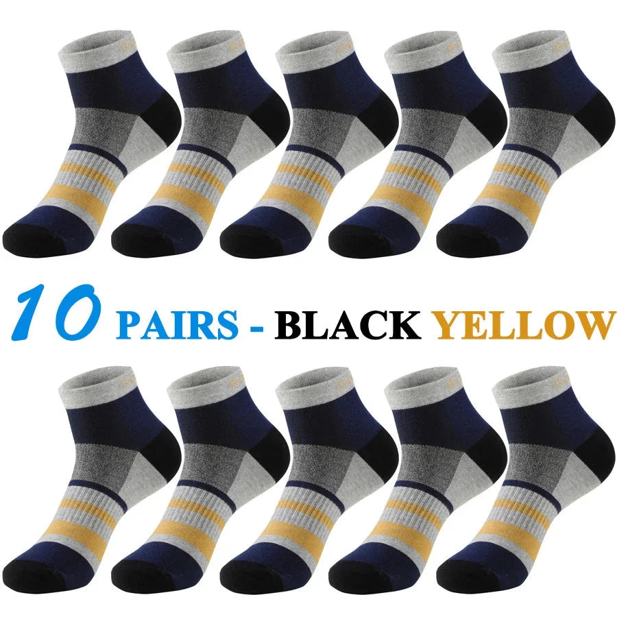 5 Pairs/Lot Running Socks Men Casual Outdoor Sports Cotton Black Grey Blue Athletic Stripes 14 Colors Travel Male Husband Gifts GlowCart