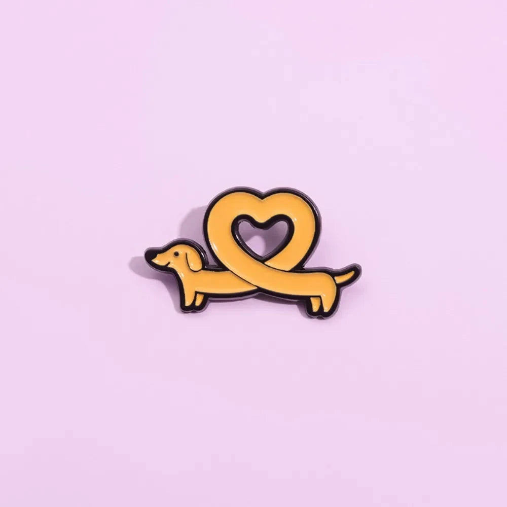 Cute Dachshund Enamel Brooch Creative Love Heart Cartoon GlowCart