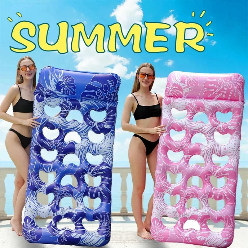 Summer Inflatable Float Lounger Water Toys with Headrest Printed Leaf Pattern Outdoor Pool Inflatable Float Bed for Kids Adults GlowCart