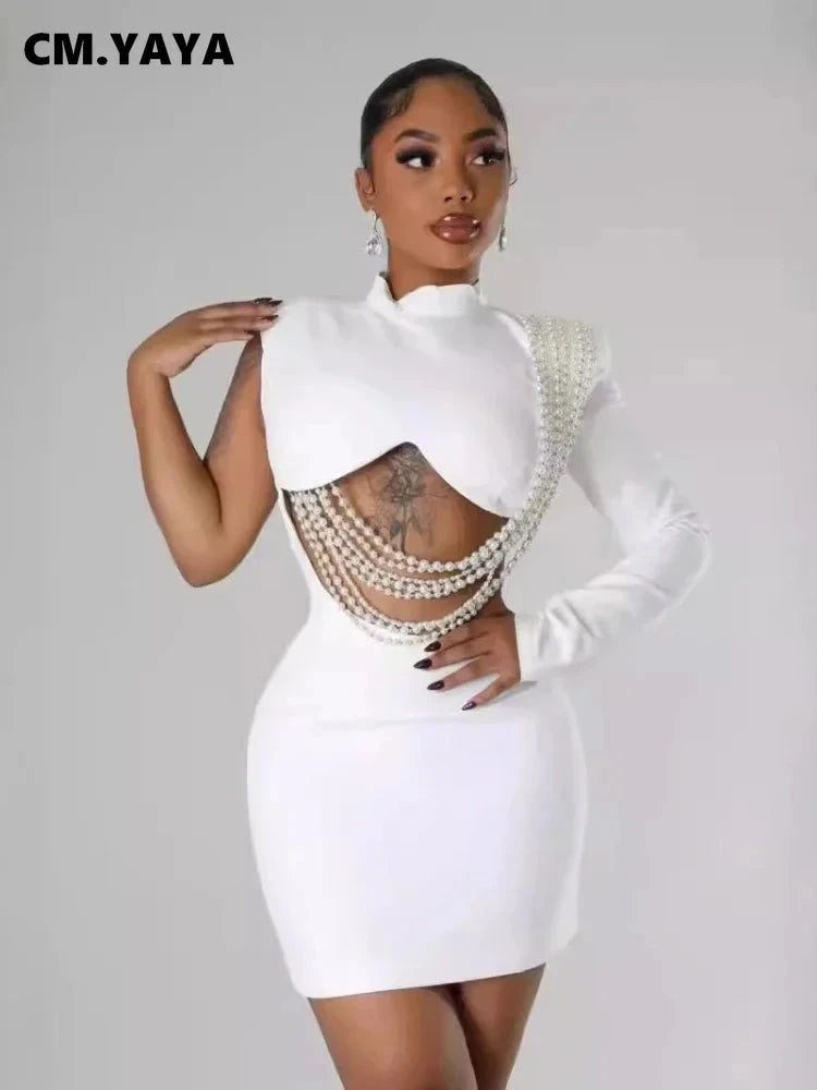 CM.YAYA Women Full Sleeve Elegant O-neck Mini Dress 2024 GlowCart