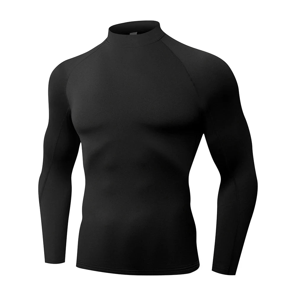 Men's High neck Long Sleeve Compression Shirts Cool Dry Sun Protection Sports Tights Undershirts Running Gym Tops GlowCart