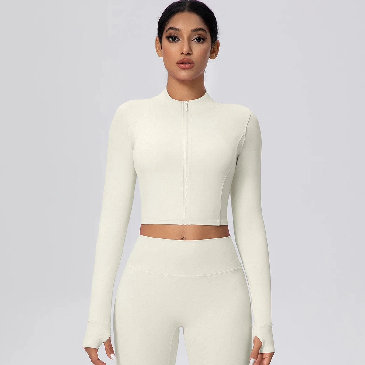 Woman Solid Color Slim Casual Zipper Long Sleeves Yoga Tight Naked Feel Sports Thumb Hole Gym Workout Top Running Yoga Jacket GlowCart