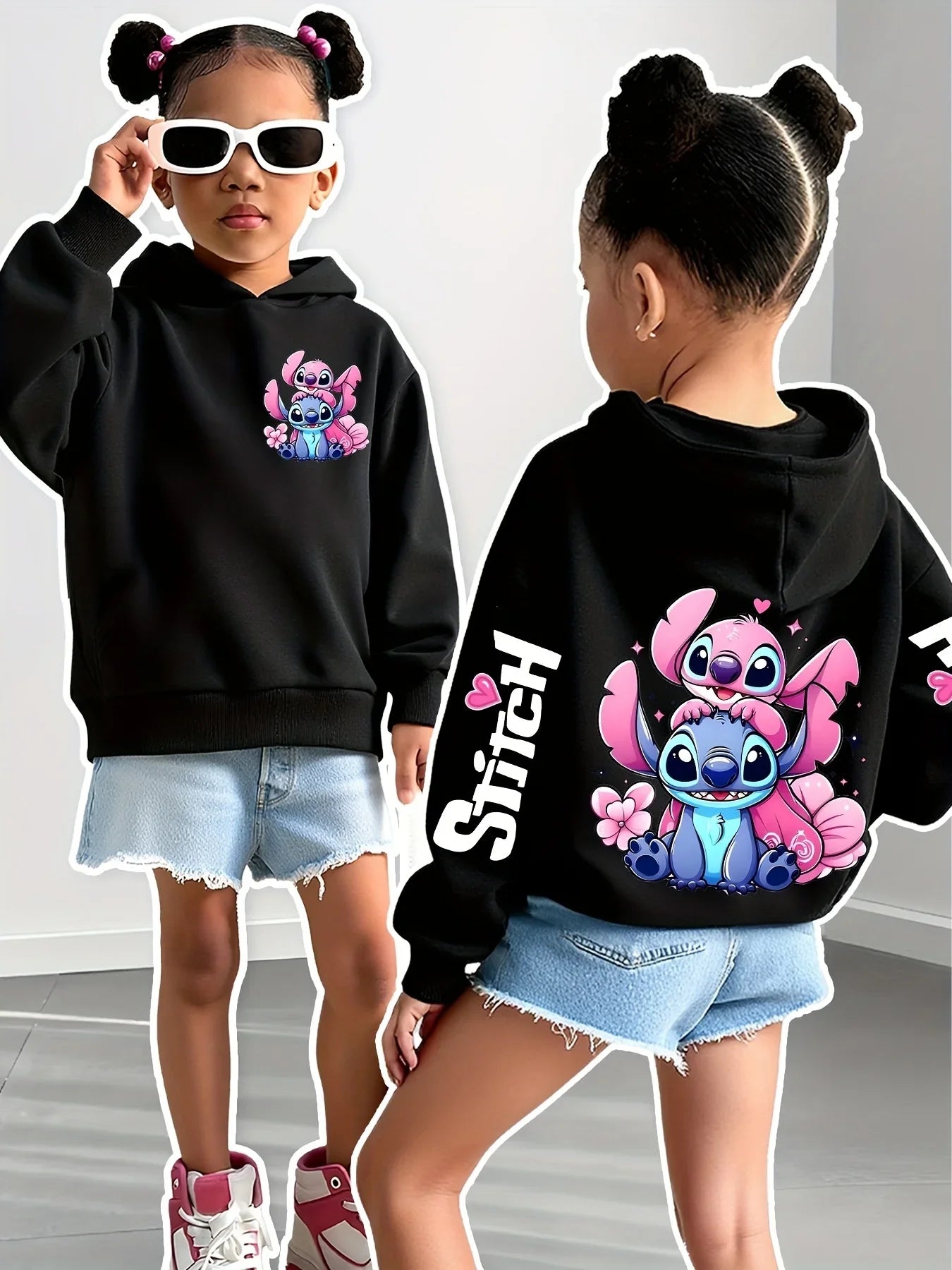 2025 Disney Hoodies Fashion Stitch Angel Monster Pocket Sweatshirt Pullover Cute Hoodies Girls Kids Sweatshirt Cartoon Tops Y2k GlowCart