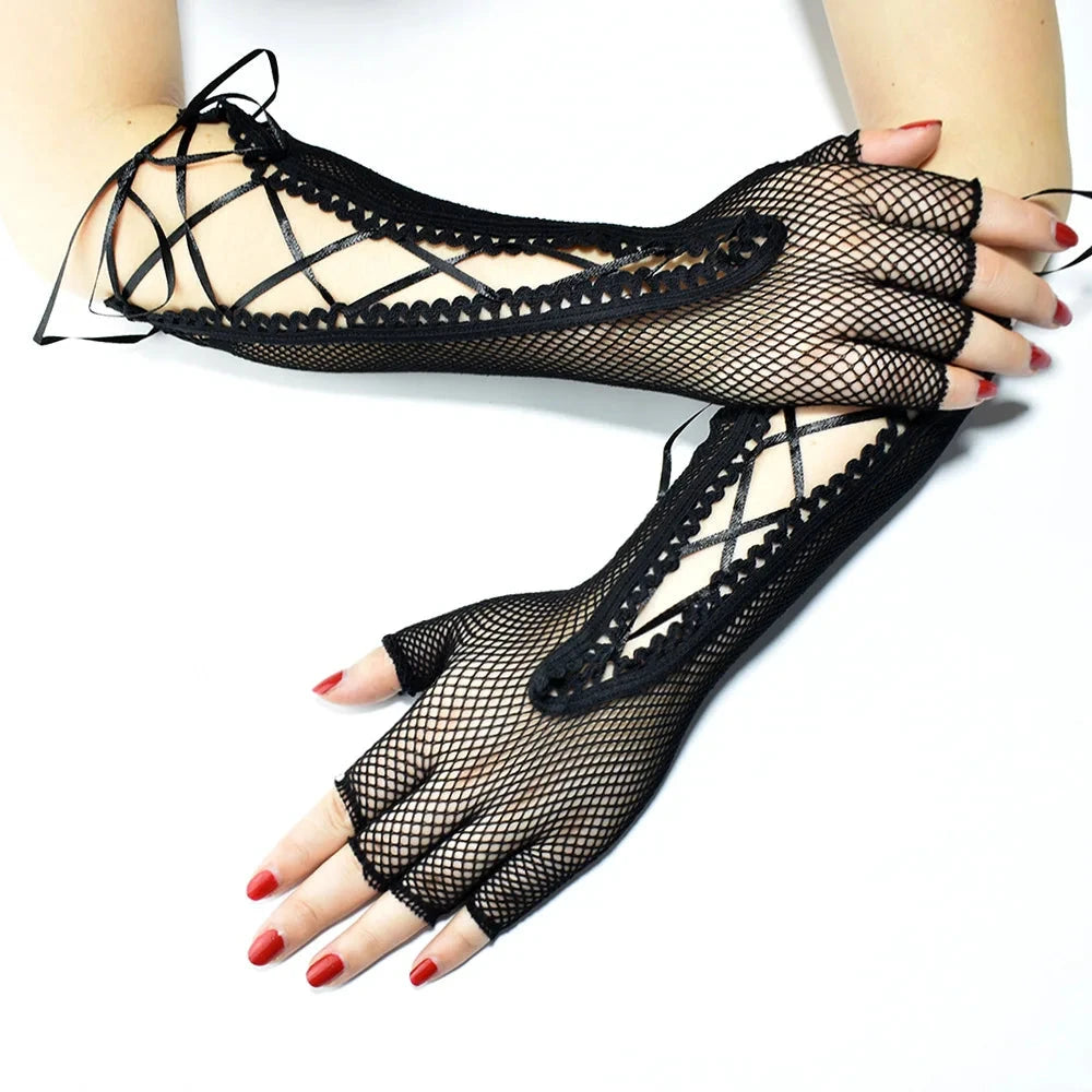 Women's summer sexy mesh strap gloves long half finger lace GlowCart