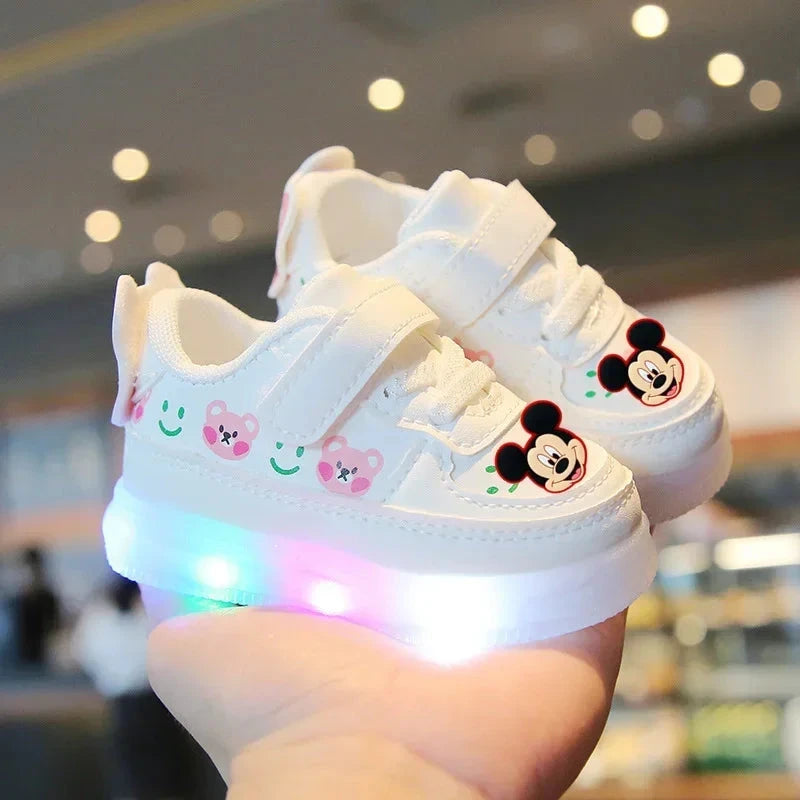 Disney Mickey Mouse Spring Autumn and Winter Children's Lighting Casual Shoes pu Girls and Boys LED Sneakers Board shoes GlowCart
