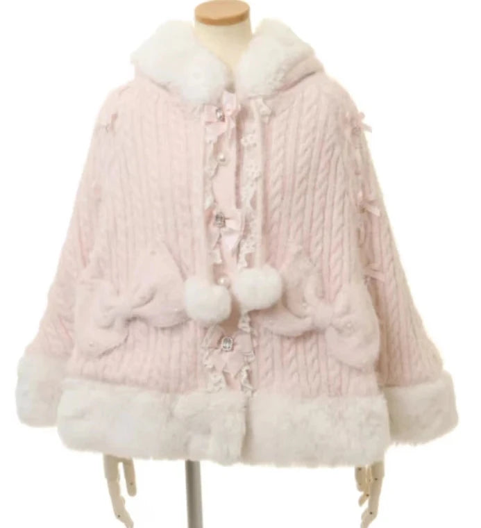 Japanese Liz Sweet Princess Faux Rabbit Fur Cape Coat Women GlowCart