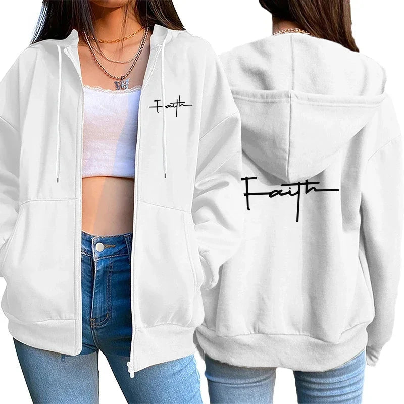Womens Zipper Cardigan Coat Printing Casual Hooded GlowCart