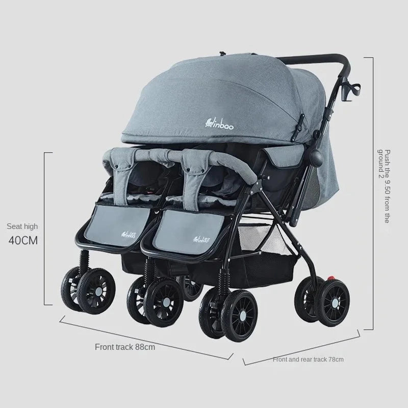 Baby Double Pushchair Ultra Lightweight Two-way Foldable Shock Absorbing Poussette Double Can Sit and Lie Down Twin Pram GlowCart
