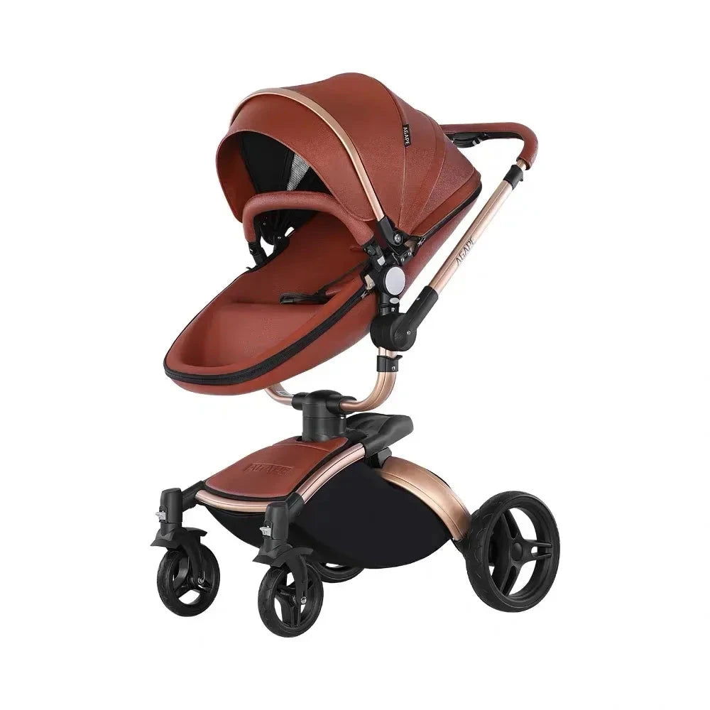 Baby stroller 3in1 with car seat removable basket High landscape eggshell PU leather baby stroller baby car luxury carriage GlowCart