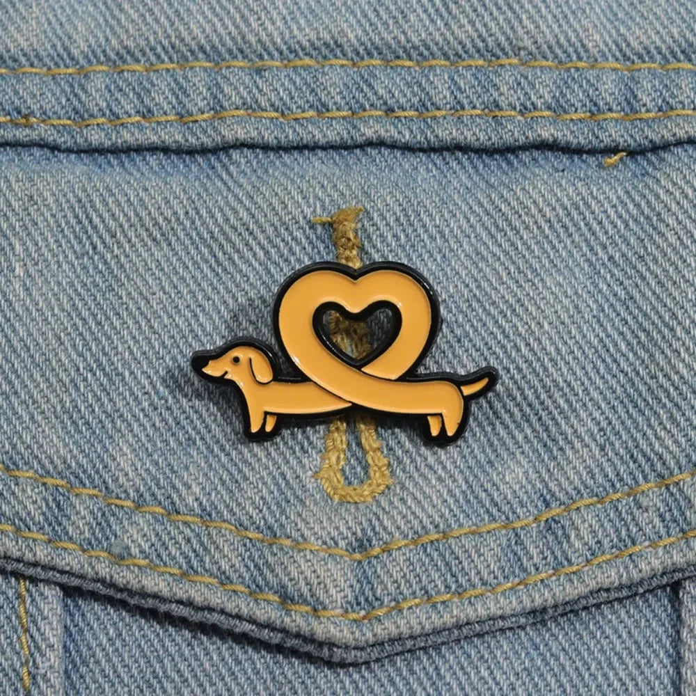 Cute Dachshund Enamel Brooch Creative Love Heart Cartoon GlowCart