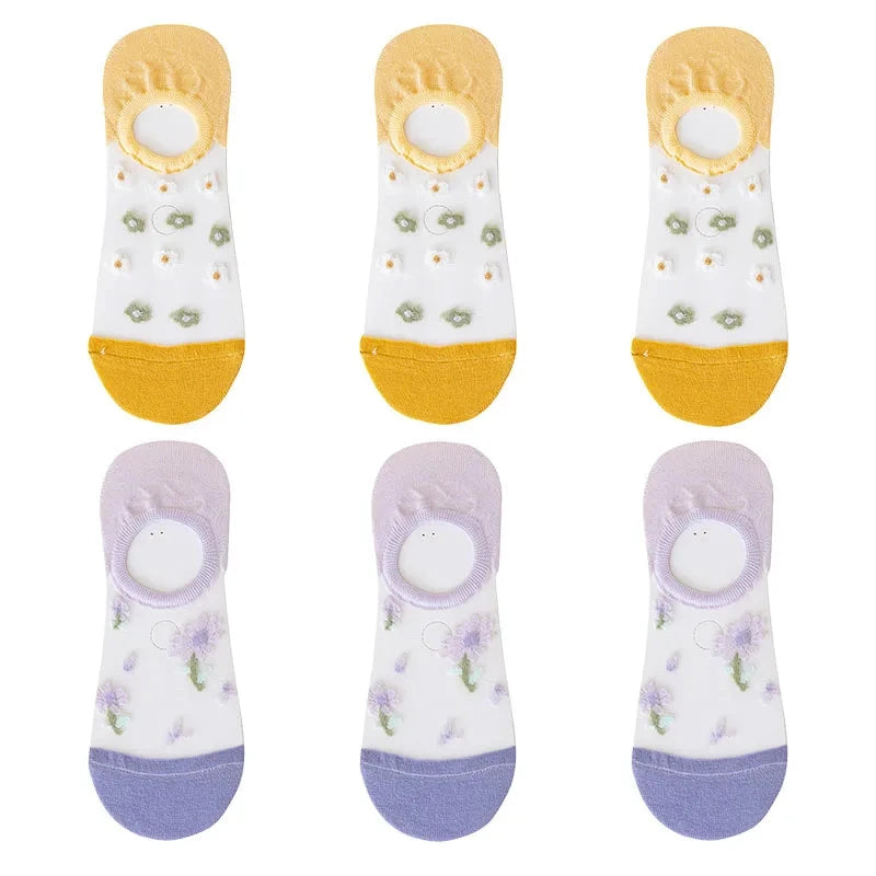 6Pairs Cute Small Flower Sheer Women's Socks Soft & GlowCart
